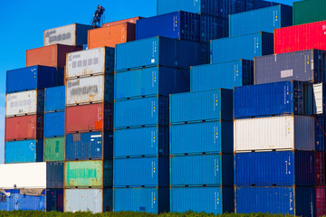 Blue containers stacked in Port of Rotterdam - 87680129