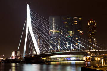 Fototapeta na wymiar Night view of Erasmus Bridge in Rotterdam