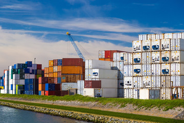 Cargo containers stacked in Port of Rotterdam