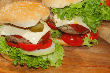 Hamburger, Fast food, Burger, Hacksteak, Salat, Tomaten, Käse, G