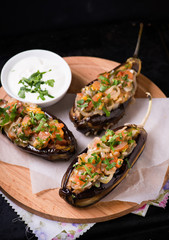 Imam Bayildi. Eggplants stuffed with vegetables