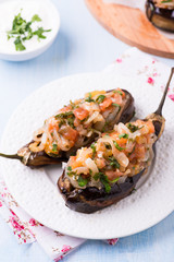 Imam Bayildi. Eggplants stuffed with vegetables