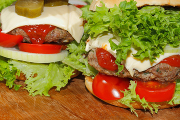 Hamburger, Fast food, Burger, Hacksteak, Salat, Tomaten, Käse, G