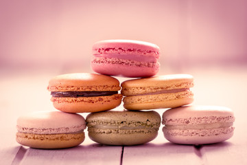 Sweet and colourful french macaroons in vintage color tone