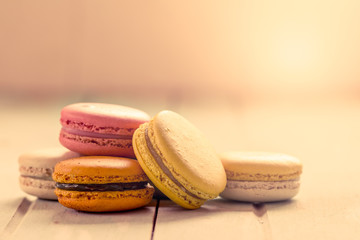 Sweet and colourful french macaroons in vintage color tone