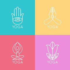 Set of outline yoga monograms and logos. Abstract yoga design