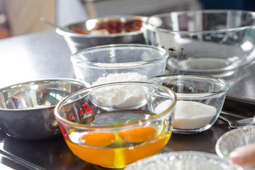 flour, sugar,eggs is ingredients to make a cake