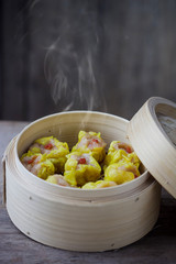 Chinese steamed dimsum in bamboo