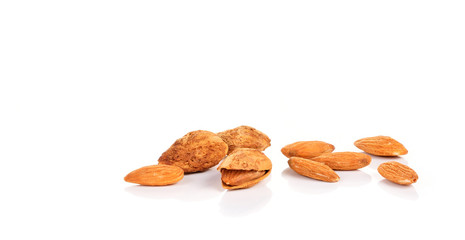 Dried almonds isolated on a white background