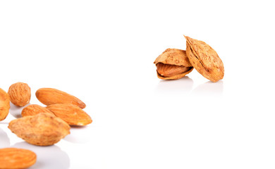 Dried almonds isolated on a white background