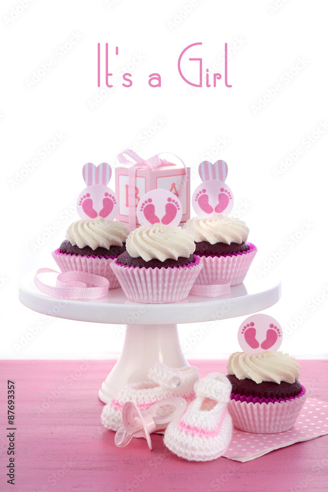 Wall mural Its a Girl Baby Shower Cupcakes