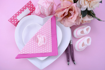 Its a Girl pink theme baby shower table setting