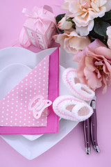 Its a Girl pink theme baby shower table setting