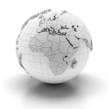 Globe with extruded continents, Europe, Middle East and Africa