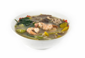Thai Spicy Mixed Vegetable Soup with shrimp, (Kang Liang Goong Sod)