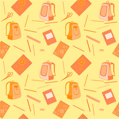 schoolbag, notebook, eraser, pencils, ruler, scissors