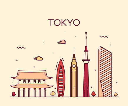 Tokyo City Trendy Vector Illustration Line Art