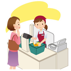 スーパーのレジ　女性