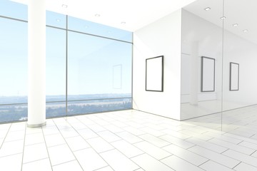 Raum Galerie hell modern mit Bilderrahmen hoch