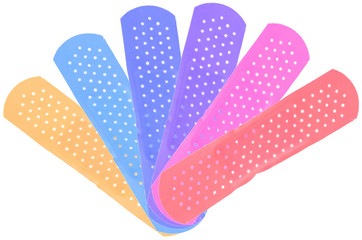 éventail de sparadraps de couleurs sur fond blanc