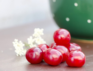 Red cherry and green cup