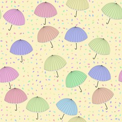 Decorated background with pastel colored umbrellas