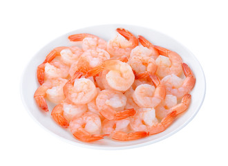 Shrimp with white plate isolated on the white background