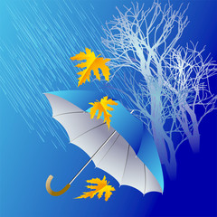 Umbrella and Rain. Autumn Icon Minimalistic Style Vector