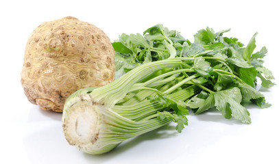 Green celery and celery root