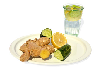 Water with cucumber, lemon and ginger