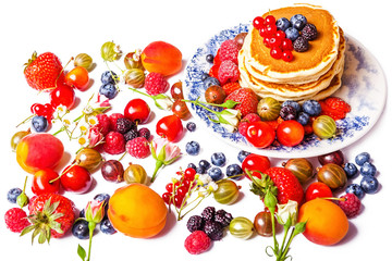 Fresh pancakes with fruits