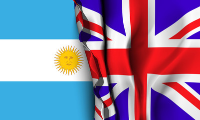 Flag of United Kingdom over the Argentina flag. 