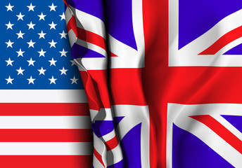 Flag of United Kingdom over the USA flag. 