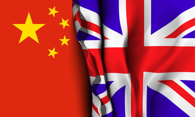 Flag of United Kingdom over the China flag. 
