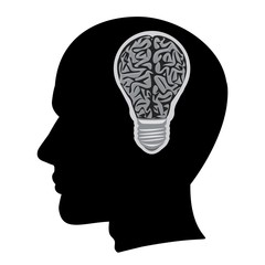 Human head with light bulb in brain shape concept