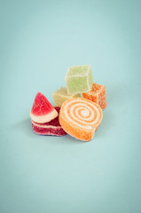 Colorful fruit-paste sweets with filter effect retro vintage sty