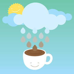 Morning coffee optimistic vector illustration with cute cup character.