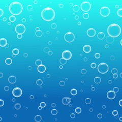 Bubbles in water on blue background horizontal seamless vector