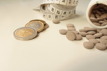medicine, pills, diet and money