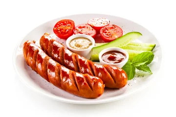 Photo sur Plexiglas Grill / Barbecue Grilled sausages and vegetables 