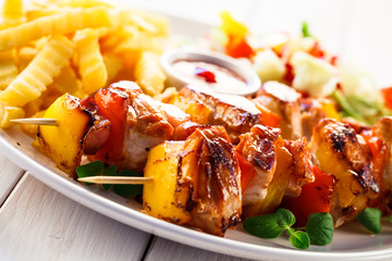 Kebab - grilled meat and vegetables 