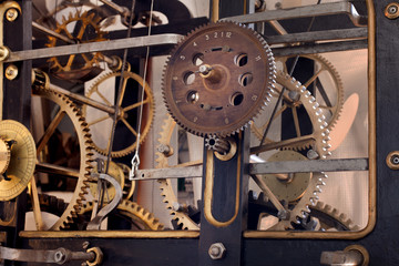 Old mechanism of a big tower clock
