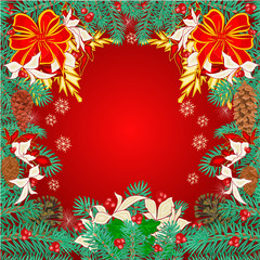 Merry Christmas frame  of pine needles vector