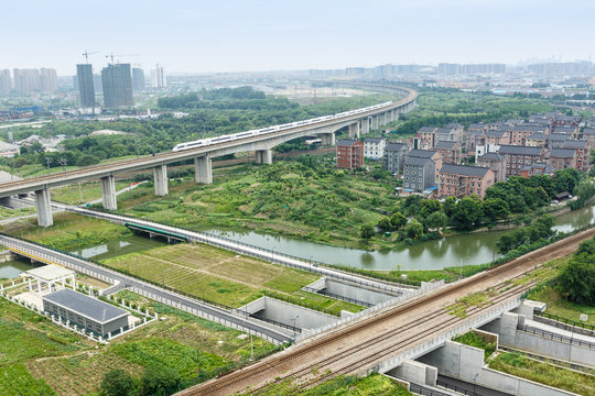 Hangzhou suburbs aerial view in China