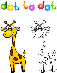 Fototapeta na wymiar Funny cartoon giraffe dot to dot