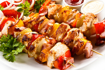 Shashlik - grilled meat and vegetables 
