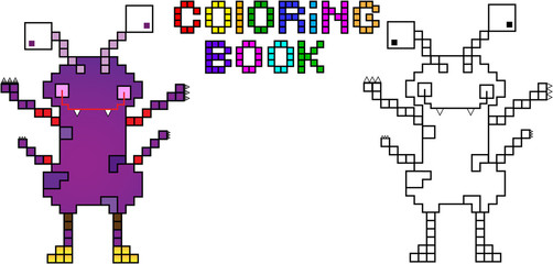 Coloring book pixel monster fourth