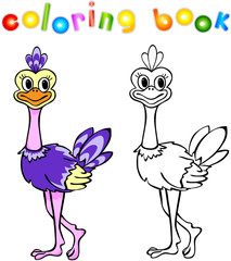Funny cartoon ostrich coloring book