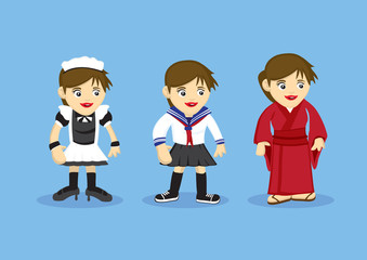 Girls Fancy Costume Vector Cartoon Illustration