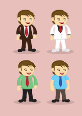 Cute Cartoon Businessman Vector Icon Set